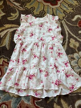 Little Mass White Dress with Pink Floral Print